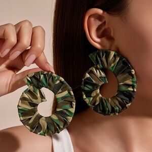 NEW! CAMO Camouflage Army Print Fabric Pierced Earrings